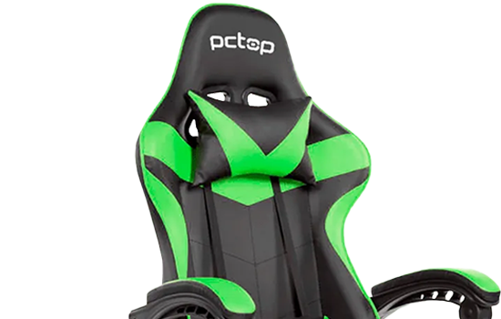Cadeira Gamer PCTop Strike, Reclinável, Preto e Verde, Suporta Até 120KG